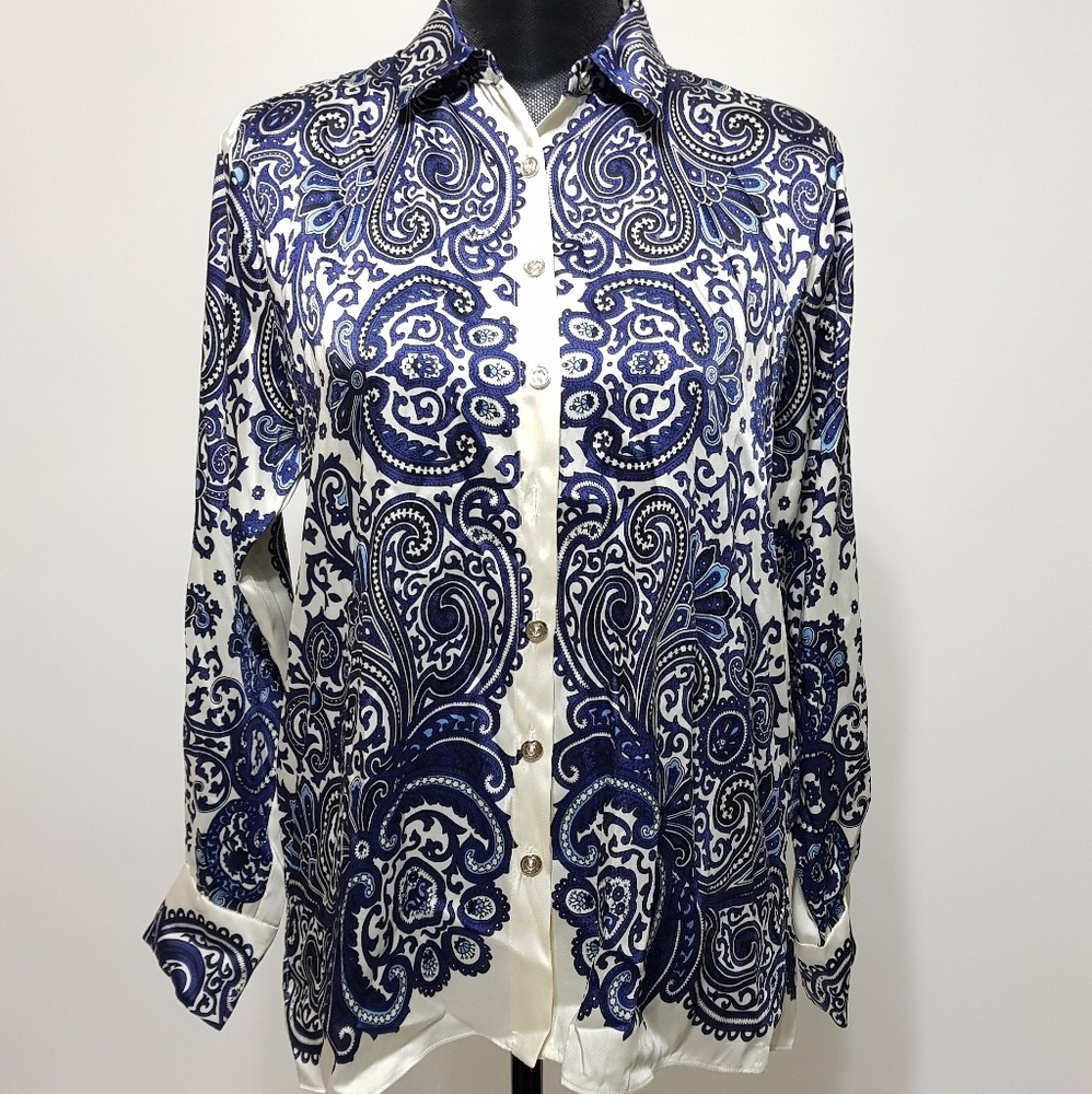NWT Zara Paisley Printed Satin Blouse Sz XS